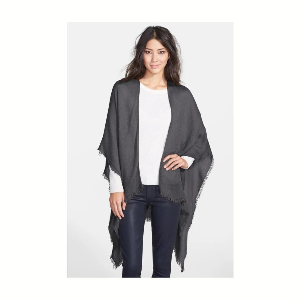 Echo NWT Fringe Trim Dark Grey Cape/Wrap